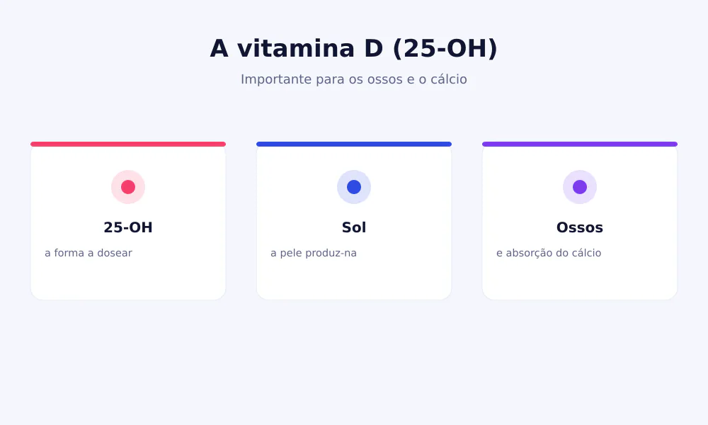 Esquema da vitamina D: a pele produz a vitamina com o sol e ela serve aos ossos e ao cálcio